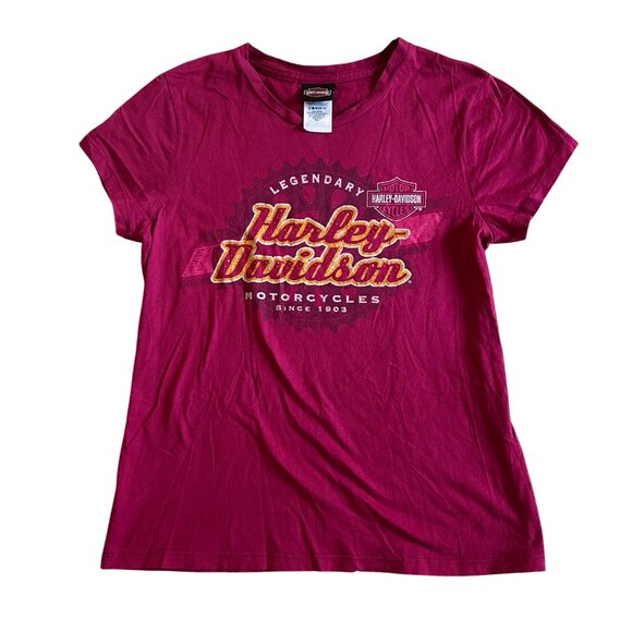 Harley-Davidson Womens Sz L Legendary Motorcycles T-Shirt Graphic Tee - Picture 1 of 9